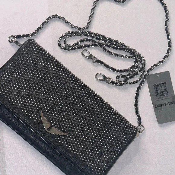 Zadig & Voltaire Rock Plumetis Noir Studded Bag - Picture 4 of 11